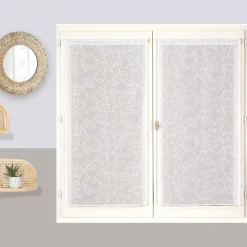 Best Dylrev Paire de voilages brodés feuilles 60x160cm - Finition passe-tringle - Blanc.