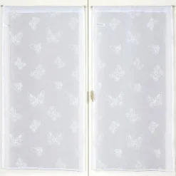 Sale Dylrev Paire de voilages brodés papillons 60x90cm - Rideaux élégants prêts à poser en blanc
