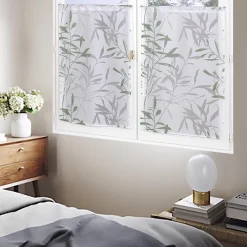 Discount Dylrev Paire de Voilages Dévoré Feuilles de Bambou 60x160cm - Finition Passe-Tringle, Vert.