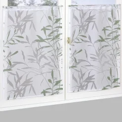 Discount Dylrev Paire de Voilages Dévoré Feuilles de Bambou 60x160cm - Finition Passe-Tringle, Vert.