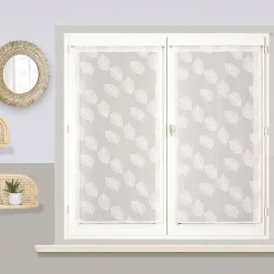 Sale Dylrev Paire de voilages imprimé gomme, vitrage finition passe-tringle, 60x90cm prêts à poser, blanc.