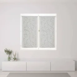 Sale Dylrev Paire de voilages imprimés feuilles gris 60x120cm, finition passe-tringle pour une décoration élégante