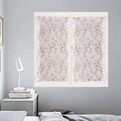 Clearance Dylrev Paire de Voilages Imprimés Feuilles Beige 60x90cm - Finition Passe-Tringle