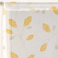 Sale Dylrev Paire de voilages imprimés feuilles en polyester 60x90cm, jaune, finition passe-tringle.