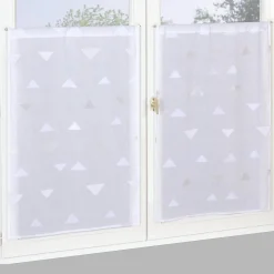 Clearance Dylrev Paire de Voilages Jacquard Triangulaire 60x160cm - Finition Passe-Tringle Blanc