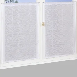Clearance Dylrev Paire de Voilages Losanges en Polyester - Finition Passe-Triangle 60x90cm Blanc