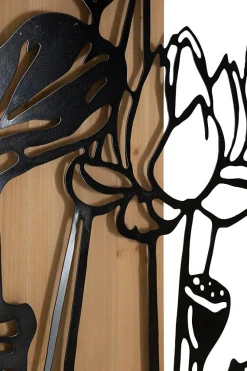 Best Mauro Ferretti Panneau décoratif 3D en métal noir bois marron fleur 60x2x90 cm