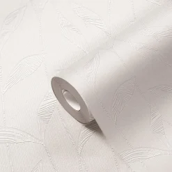 Best GoodHome Papier peint à peindre vinyle intissé texturé feuillage blanc L. 2500 x l. 106 cm Beeston