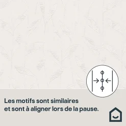 Best GoodHome Papier peint à peindre vinyle intissé texturé feuillage blanc L. 2500 x l. 106 cm Beeston