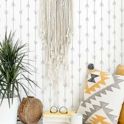 Hot Decochic Papier peint adhésif boheme flèches gris et blanc en vinyle lavable et amovible - 1 rouleau 50x300 cm -