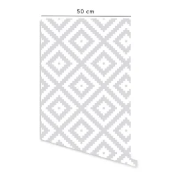 Sale Decochic Papier peint adhésif etnique gris et blanc en vinyle lavable et amovible - 1 rouleau 50x300 cm -