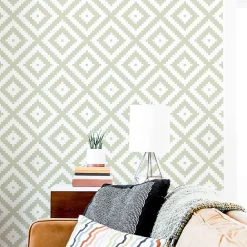 Decochic Papier peint adhésif etnique vert et blanc en vinyle lavable et amovible - 1 rouleau 50x300 cm -* Papier Peint Pour Salle De Bains|Papier Peint Pour Cuisine