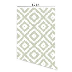 Decochic Papier peint adhésif etnique vert et blanc en vinyle lavable et amovible - 1 rouleau 50x300 cm -* Papier Peint Pour Salle De Bains|Papier Peint Pour Cuisine