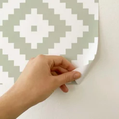 Decochic Papier peint adhésif etnique vert et blanc en vinyle lavable et amovible - 1 rouleau 50x300 cm -* Papier Peint Pour Salle De Bains|Papier Peint Pour Cuisine