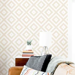 Decochic Papier peint adhésif etnique sable et blanc en vinyle lavable et amovible - 1 rouleau 50x300 cm -* Papier Peint Pour Salle De Bains|Papier Peint Géométrique