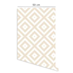 Decochic Papier peint adhésif etnique sable et blanc en vinyle lavable et amovible - 1 rouleau 50x300 cm -* Papier Peint Pour Salle De Bains|Papier Peint Géométrique