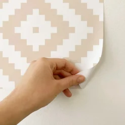 Decochic Papier peint adhésif etnique sable et blanc en vinyle lavable et amovible - 1 rouleau 50x300 cm -* Papier Peint Pour Salle De Bains|Papier Peint Géométrique
