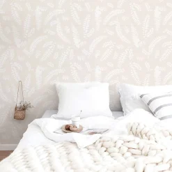 Outlet Decochic Papier peint adhésif feuillage ivoire en vinyle lavable et amovible - 1 rouleau 50x300 cm -