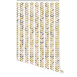Discount Decochic Papier peint adhésif feuilles vintage moutarde et rose en vinyle lavable et amovible - 1 rouleau 50x300 cm -