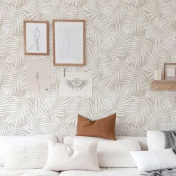 Decochic Papier peint adhésif feuilles tropicales écru en vinyle lavable et amovible - 1 rouleau 50x300 cm -* Papier Peint Pour Salon