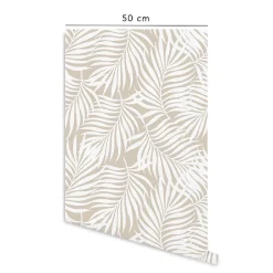 Decochic Papier peint adhésif feuilles tropicales écru en vinyle lavable et amovible - 1 rouleau 50x300 cm -* Papier Peint Pour Salon