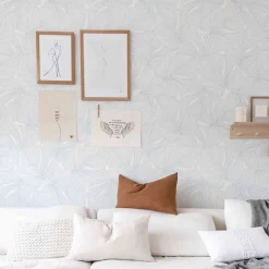 Decochic Papier peint adhésif feuille de palmes bleu et blanc en vinyle lavable et amovible - 1 rouleau 50x300 cm -* Papier Peint Pour Salle De Bains