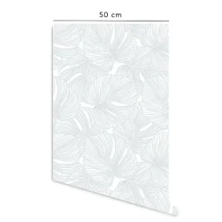 Decochic Papier peint adhésif feuille de palmes bleu et blanc en vinyle lavable et amovible - 1 rouleau 50x300 cm -* Papier Peint Pour Salle De Bains