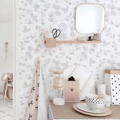 Decochic Papier peint adhésif feuillage aquarelle gris en vinyle lavable et amovible - 1 rouleau 50x300 cm -* Papier Peint Pour Salle De Bains|Papier Peint Pour Cuisine