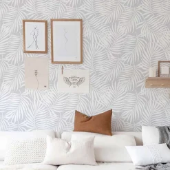 Best Decochic Papier peint adhésif feuille de palmier gris en vinyle lavable et amovible - 1 rouleau 50x300 cm -