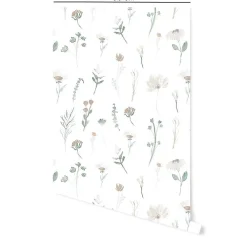 Outlet Decochic Papier peint adhésif fleuri vert et beige en vinyle lavable et amovible - 1 rouleau 50x300 cm -