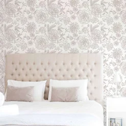 Best Decochic Papier peint adhésif fleurie chambre blanc et écru en vinyle lavable et amovible - 1 rouleau 50x300 cm -