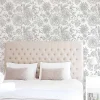 Discount Decochic Papier peint adhésif fleurs blanc et gris en vinyle lavable et amovible - 1 rouleau 50x300 cm -