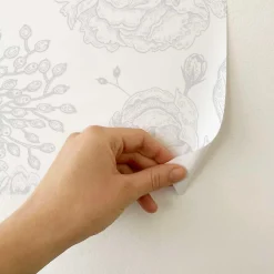 Discount Decochic Papier peint adhésif fleurs blanc et gris en vinyle lavable et amovible - 1 rouleau 50x300 cm -