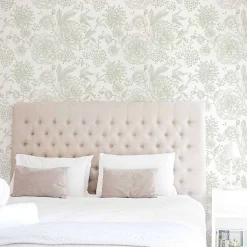 Discount Decochic Papier peint adhésif floral blanc et vert en vinyle lavable et amovible - 1 rouleau 50x300 cm -