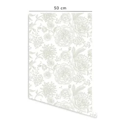 Discount Decochic Papier peint adhésif floral blanc et vert en vinyle lavable et amovible - 1 rouleau 50x300 cm -
