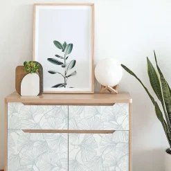 Decochic Papier peint adhésif gingko bleu et blanc en vinyle lavable et amovible - 1 rouleau 50x300 cm -* Papier Peint Pour Salle De Bains