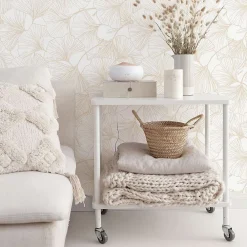 Decochic Papier peint adhésif gingko sable et blanc en vinyle lavable et amovible - 1 rouleau 50x300 cm -* Papier Peint Pour Salle De Bains