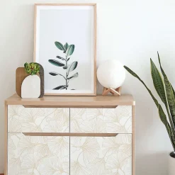 Decochic Papier peint adhésif gingko sable et blanc en vinyle lavable et amovible - 1 rouleau 50x300 cm -* Papier Peint Pour Salle De Bains