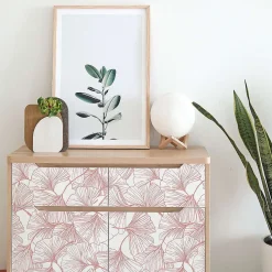 Decochic Papier peint adhésif ginko rose et blanc en vinyle lavable et amovible - 1 rouleau 50x300 cm -* Papier Peint Pour Salle De Bains