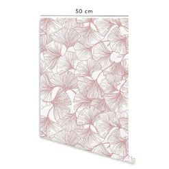 Decochic Papier peint adhésif ginko rose et blanc en vinyle lavable et amovible - 1 rouleau 50x300 cm -* Papier Peint Pour Salle De Bains