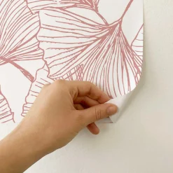 Decochic Papier peint adhésif ginko rose et blanc en vinyle lavable et amovible - 1 rouleau 50x300 cm -* Papier Peint Pour Salle De Bains