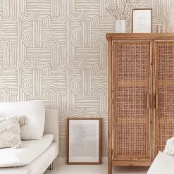 Online Decochic Papier peint adhésif labyrinthe écru en vinyle lavable et amovible - 1 rouleau 50x300 cm -