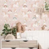 Decochic Papier peint adhésif licornes rose en vinyle lavable et amovible - 1 rouleau 50x300 cm -*Enfant Papier Peint Enfant