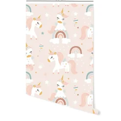 Decochic Papier peint adhésif licornes rose en vinyle lavable et amovible - 1 rouleau 50x300 cm -*Enfant Papier Peint Enfant