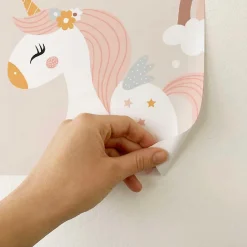 Decochic Papier peint adhésif licornes rose en vinyle lavable et amovible - 1 rouleau 50x300 cm -*Enfant Papier Peint Enfant