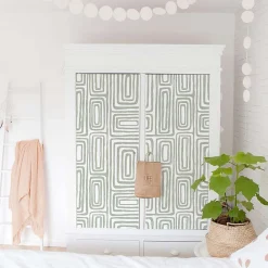 Decochic Papier peint adhésif ligne d'encre vert en vinyle lavable et amovible - 1 rouleau 50x300 cm -* Papier Peint Pour Cuisine|Papier Peint Géométrique