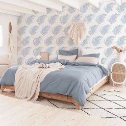 Clearance Decochic Papier peint adhésif marin palmiers blanc et bleu en vinyle lavable et amovible - 1 rouleau 50x300 cm -