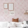 Decochic Papier peint adhésif palmiers rose et blanc en vinyle lavable et amovible - 1 rouleau 50x300 cm -* Papier Peint Pour Salle De Bains