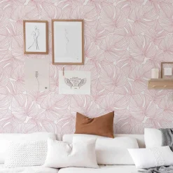 Decochic Papier peint adhésif palmiers rose et blanc en vinyle lavable et amovible - 1 rouleau 50x300 cm -* Papier Peint Pour Salle De Bains