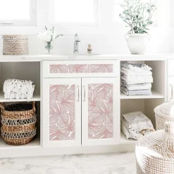 Decochic Papier peint adhésif palmiers rose et blanc en vinyle lavable et amovible - 1 rouleau 50x300 cm -* Papier Peint Pour Salle De Bains